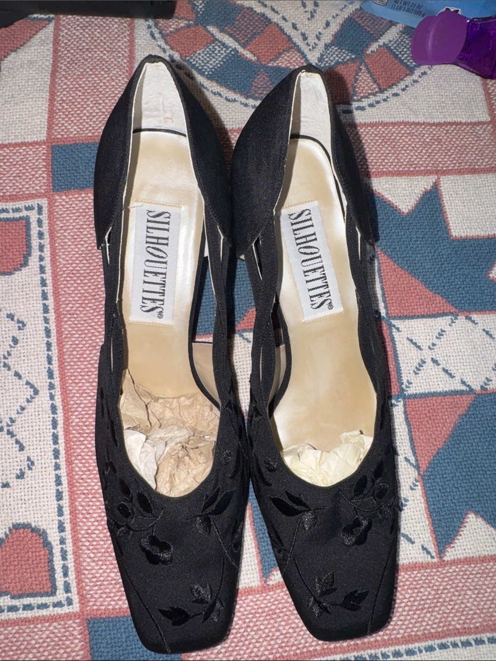 Silhouette Black Floral Embroidered Women's Heels